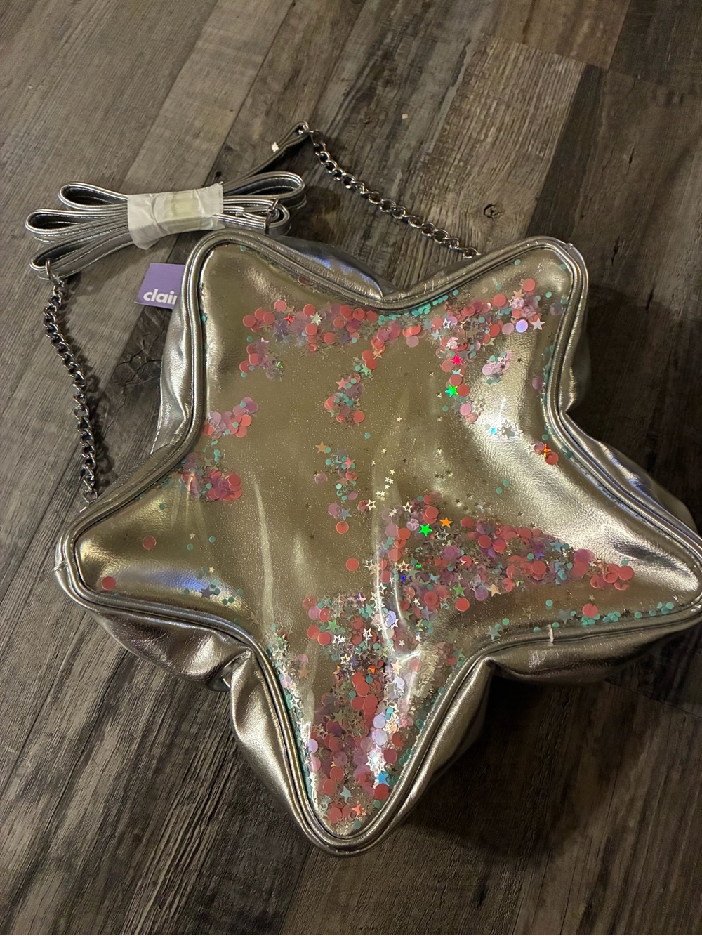 Claire's Silver Star Crossbody with Multicolor Confetti